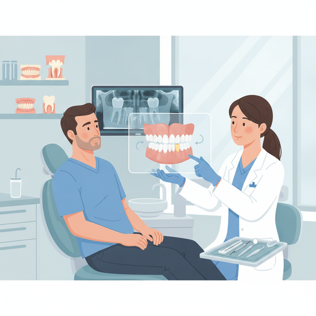 Dental consultation about molar teeth with dentist in modern clinic